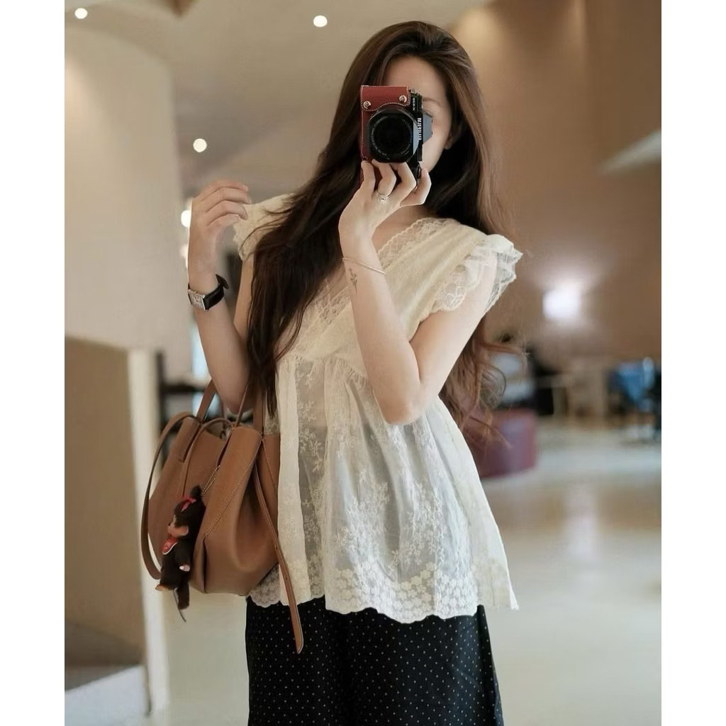 Áo Babydoll Phong Cách Hàn Quốc Ren Cánh Tiên Cổ V IMISS siêu xinh-Dành Cho Nữ 2026