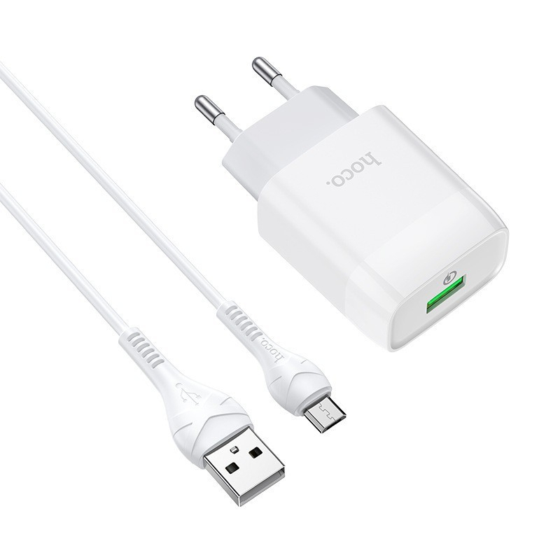 Bộ sạc Hoco C72Q sạc nhanh 18W ,chất liệu chống cháy siêu bền USB to Micro / Type-C / IP dài 1m.
