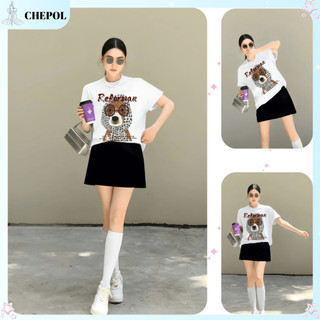 Bộ Áo Phông Nữ Chepol Cao Cấp, Form Rộng, In Chữ, Cổ Tròn, Phối Chân Váy, Chất Cotton ( Áo Thun Trắng + CV Ngắn)CP_10686