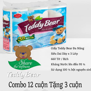 Giấy Teddy Bear 660 Tờ 3 Cuộn To Siêu Dai Dày lau mặt lau tay, thấm khô nước, dầu mỡ thực phẩm Kitchen Towel