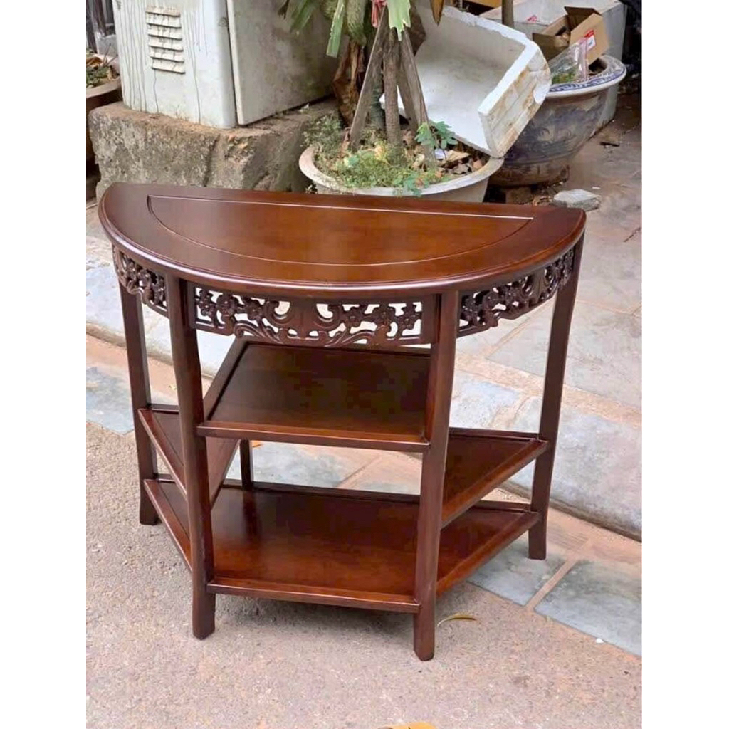 ( hết hàng )bàn bán nguyệt trang trí nhà cửa kích thước mặt 40x80 cao 70cm gỗ gõ, gụ , hương đá
