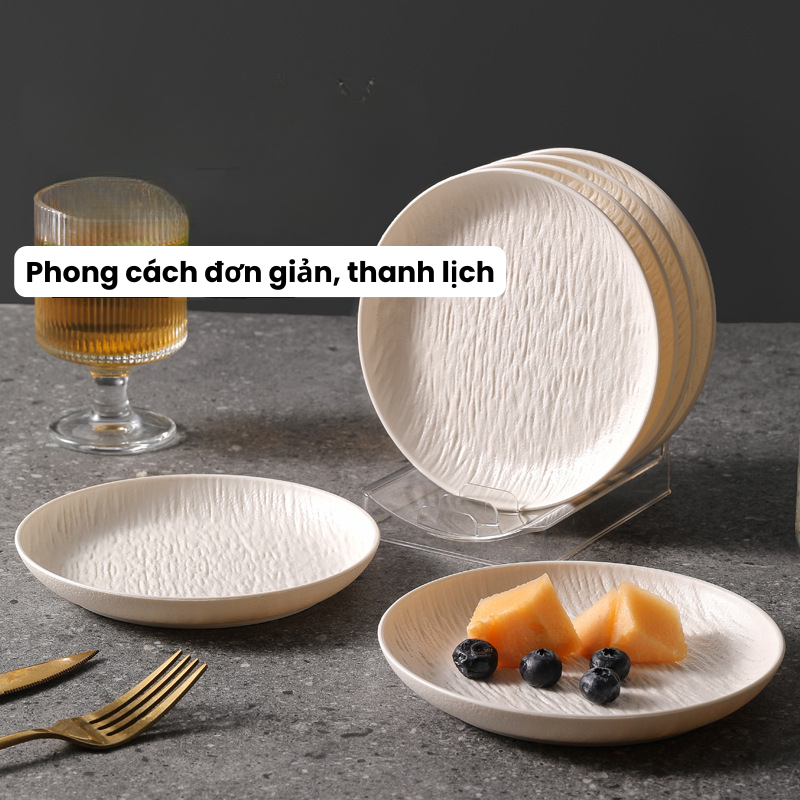 Đĩa nhựa vân nhám thạch, dĩa nhựa decor dùng cho nhà hàng, khách sạn phong cách châu âu