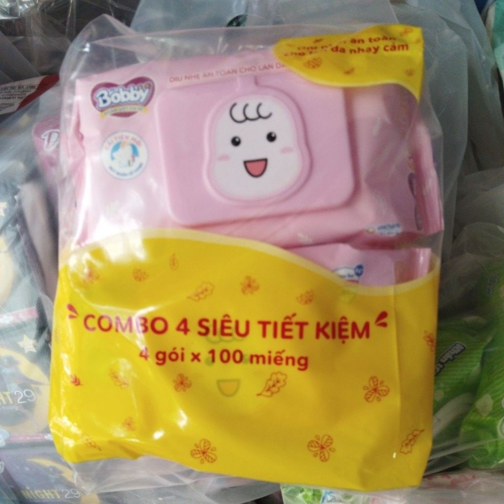 combo 4 gói khăn ướt Bobby 100 tờ