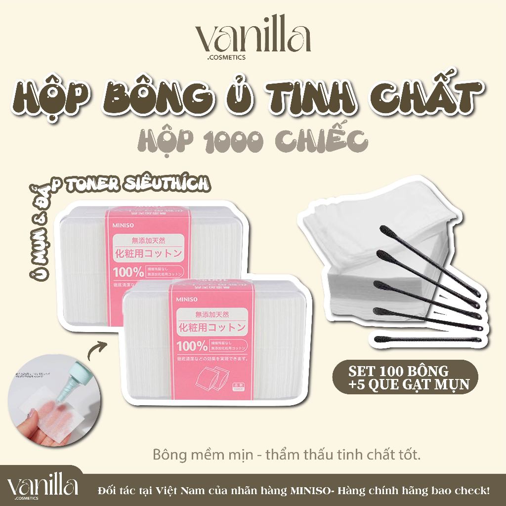 (HỘP 1000M) bông ủ tinh chất siêu tích kiệm, đắp Toner, Lotion