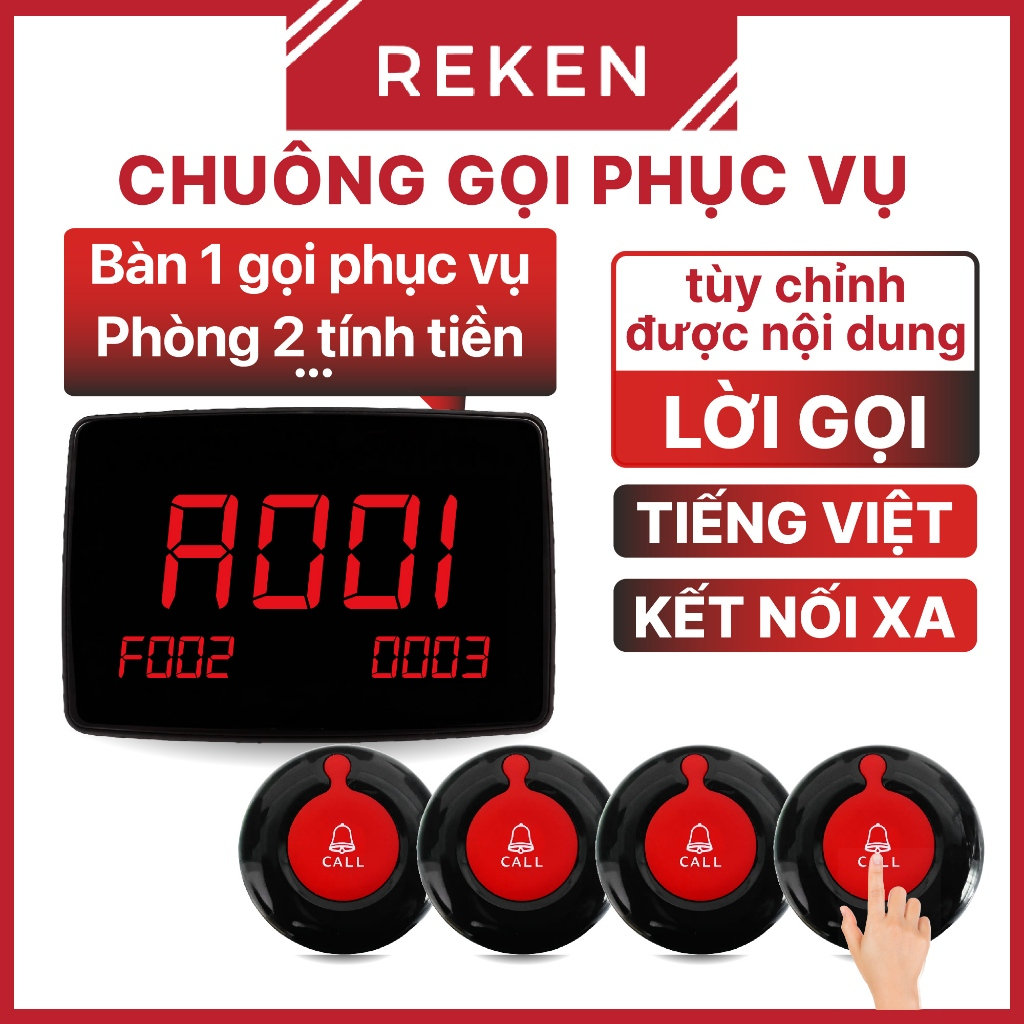 Chuông gọi phục vụ không dây PINGRON PV02 tiếng Việt chuông phục vụ nhà hàng nhanh chóng