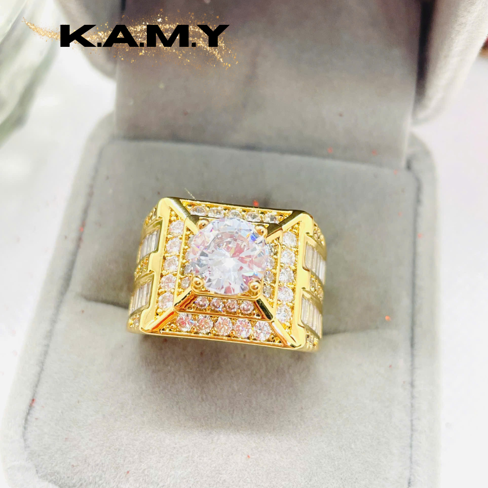 Nhẫn nam mạ vàng đính đá bản lớn thiết kế sang trọng – Trang sức nam thời trang cá tính