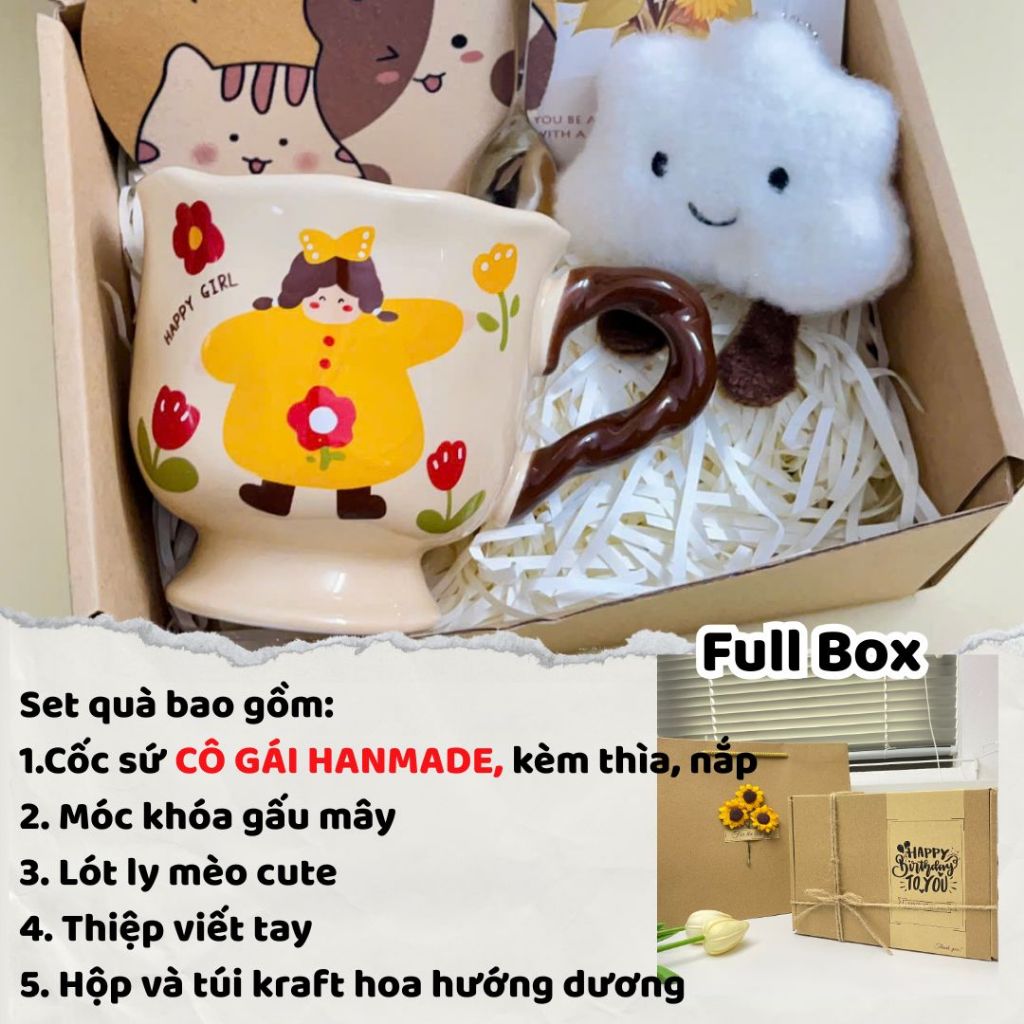 [Hỏa Tốc] Set Quà Cốc Ly Sứ Happy Girl Phong Cách Retro Vintage Kèm Gấu, Thiệp, Lót Ly Quà Tặng Tốt Nghiệp, Sinh nhật