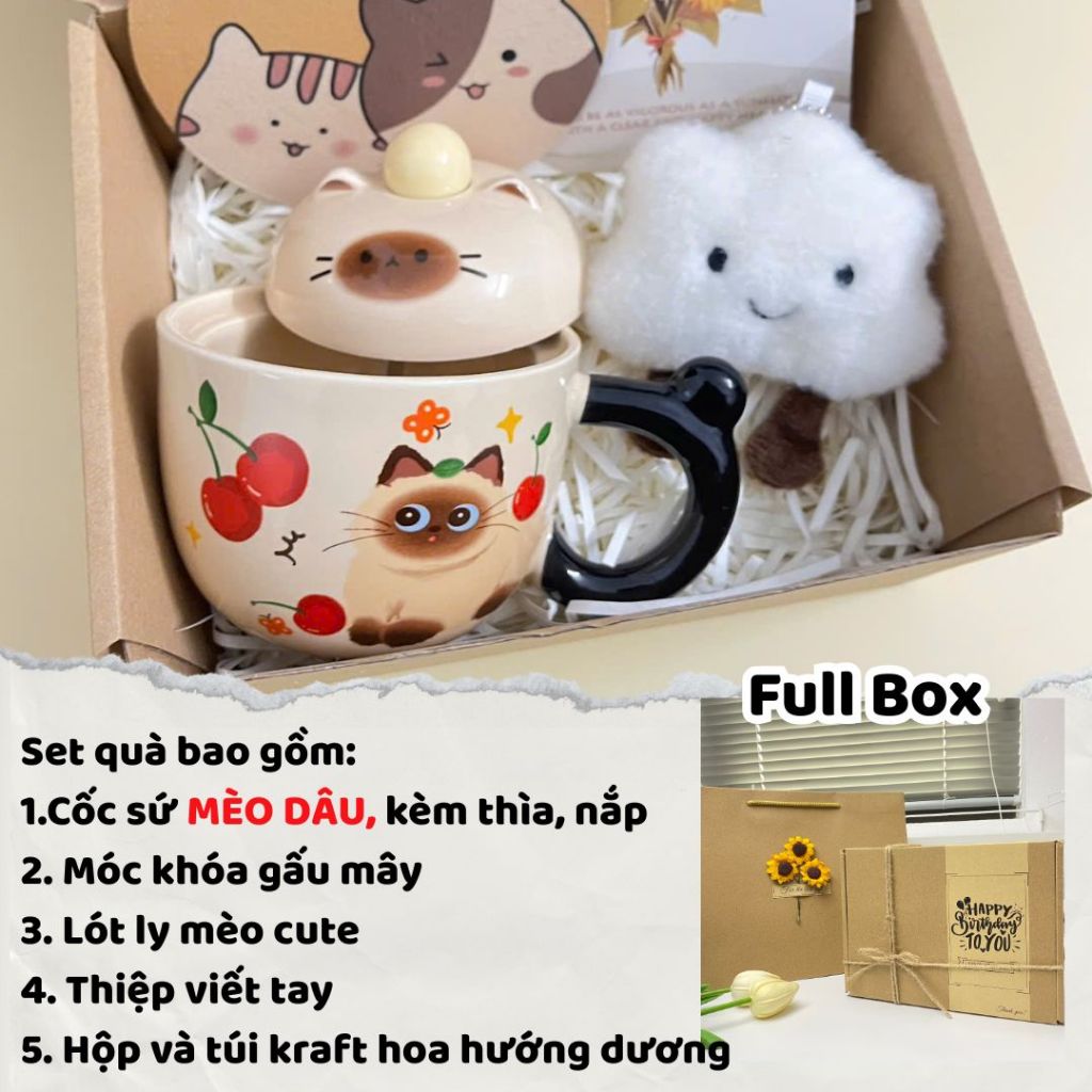 [Mới] Set quà tặng Cốc Mèo Dâu, Cherry, Cà Chua siêu dễ thương Kèm Gấu, Thiệp, Lót Ly Quà Tặng Tốt Nghiệp, Sinh nhật