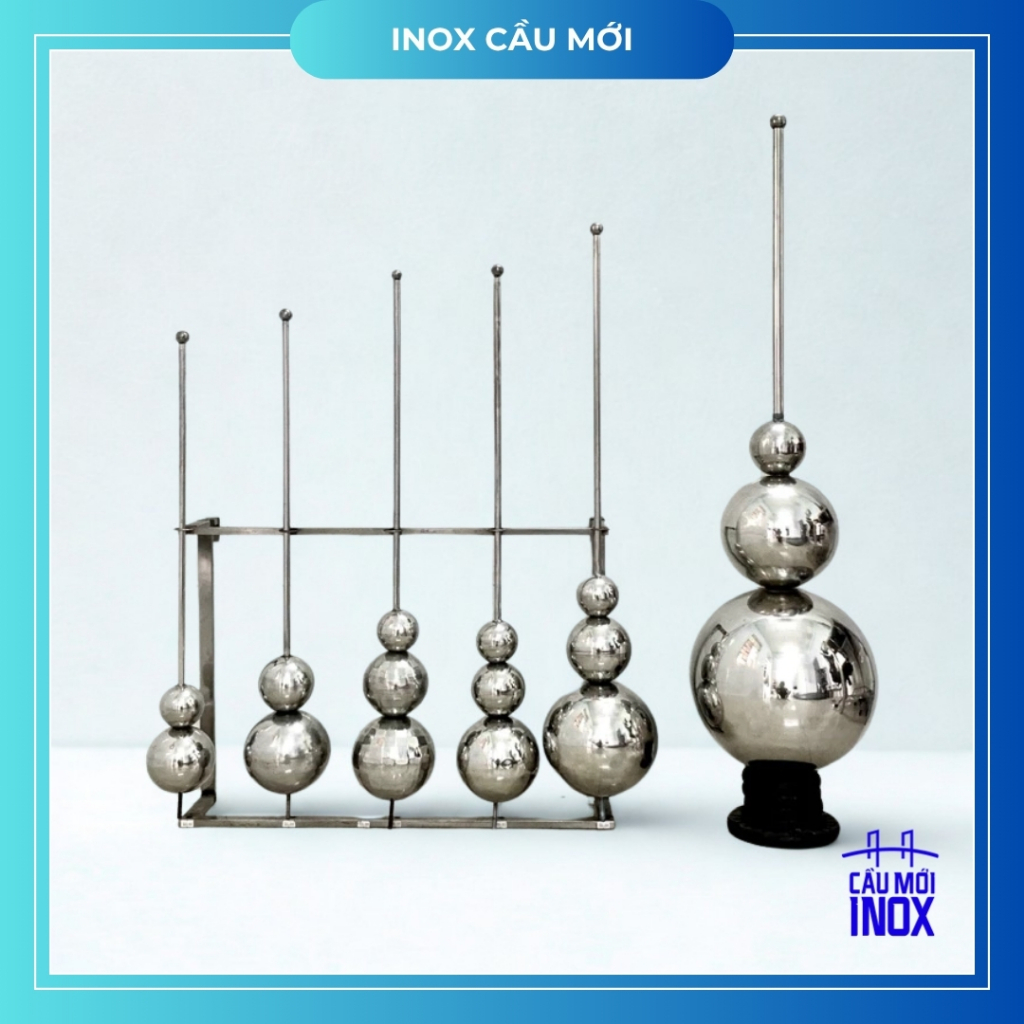 Hồ lô inox trang trí mái nhà, cụm châu trang trí nóc Thái, kích thước 76-120-150mm/ 80-150-200