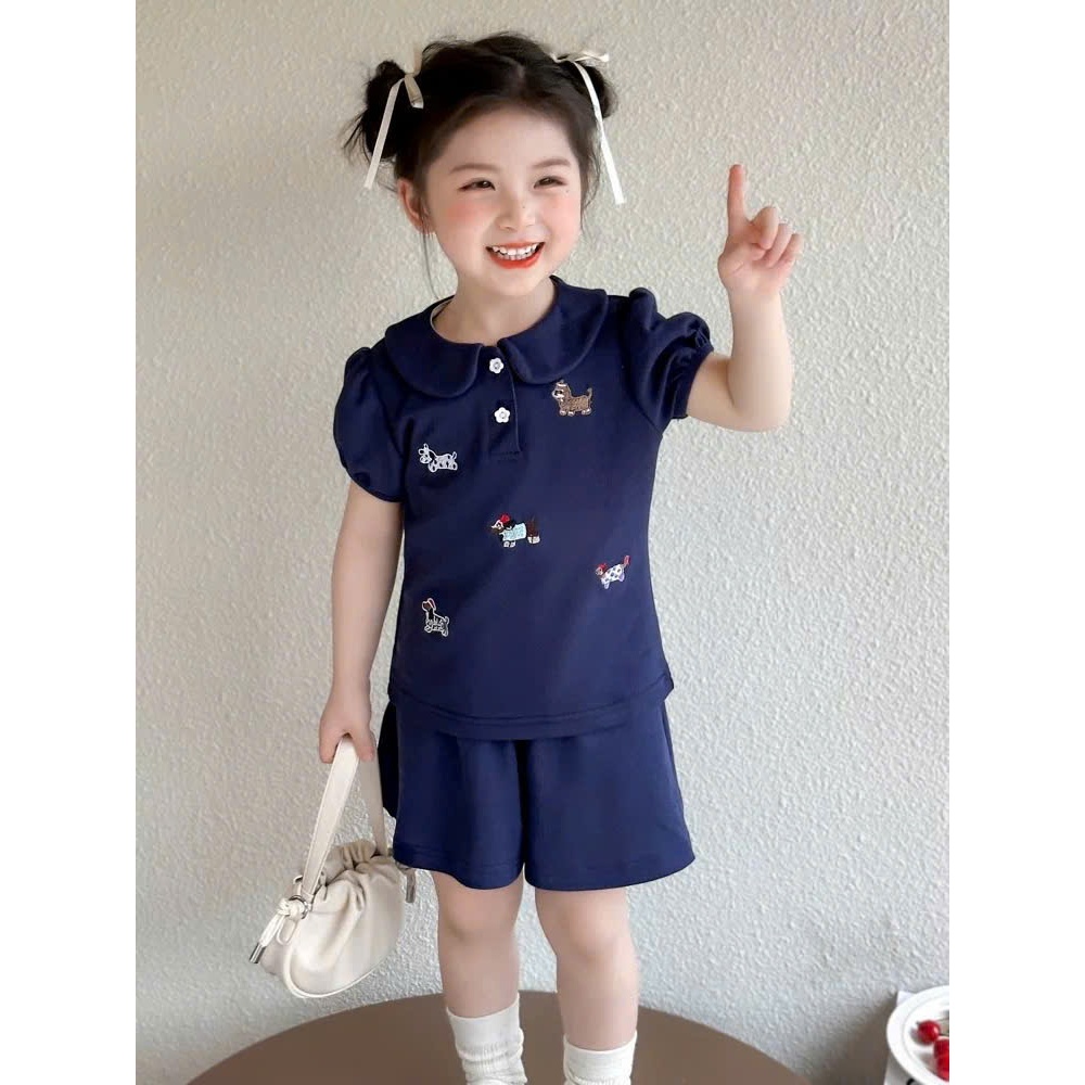 Bộ Quần Áo Cộc Tay ( Cổ Bẻ Cánh Sen 2 Màu ) Dành Cho Bé Gái 9-35kg Chất Vải Cotton Mềm Mịn Thoáng Mát