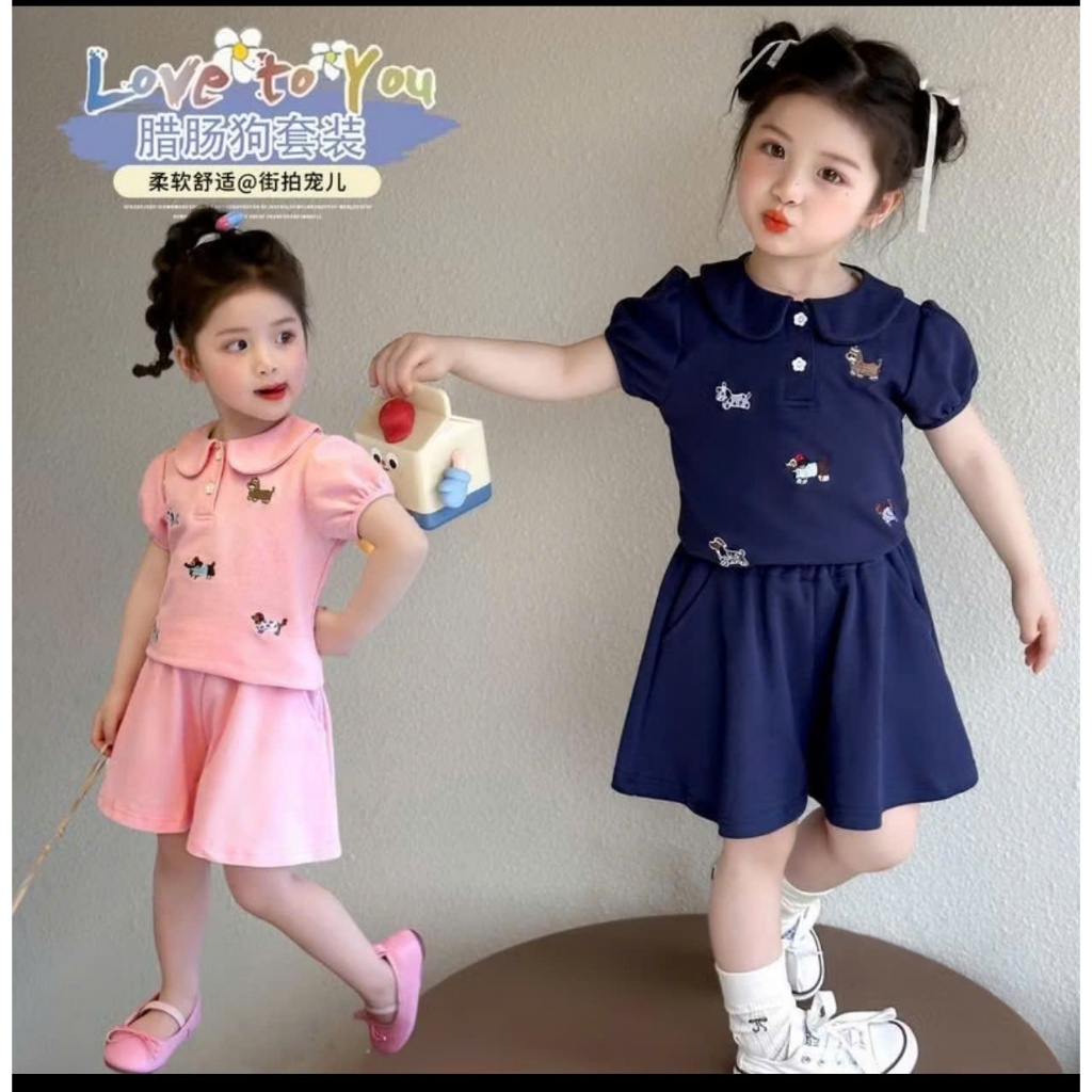 Bộ Quần Áo Cộc Tay ( Cổ Bẻ Cánh Sen 2 Màu ) Dành Cho Bé Gái 9-35kg Chất Vải Cotton Mềm Mịn Thoáng Mát