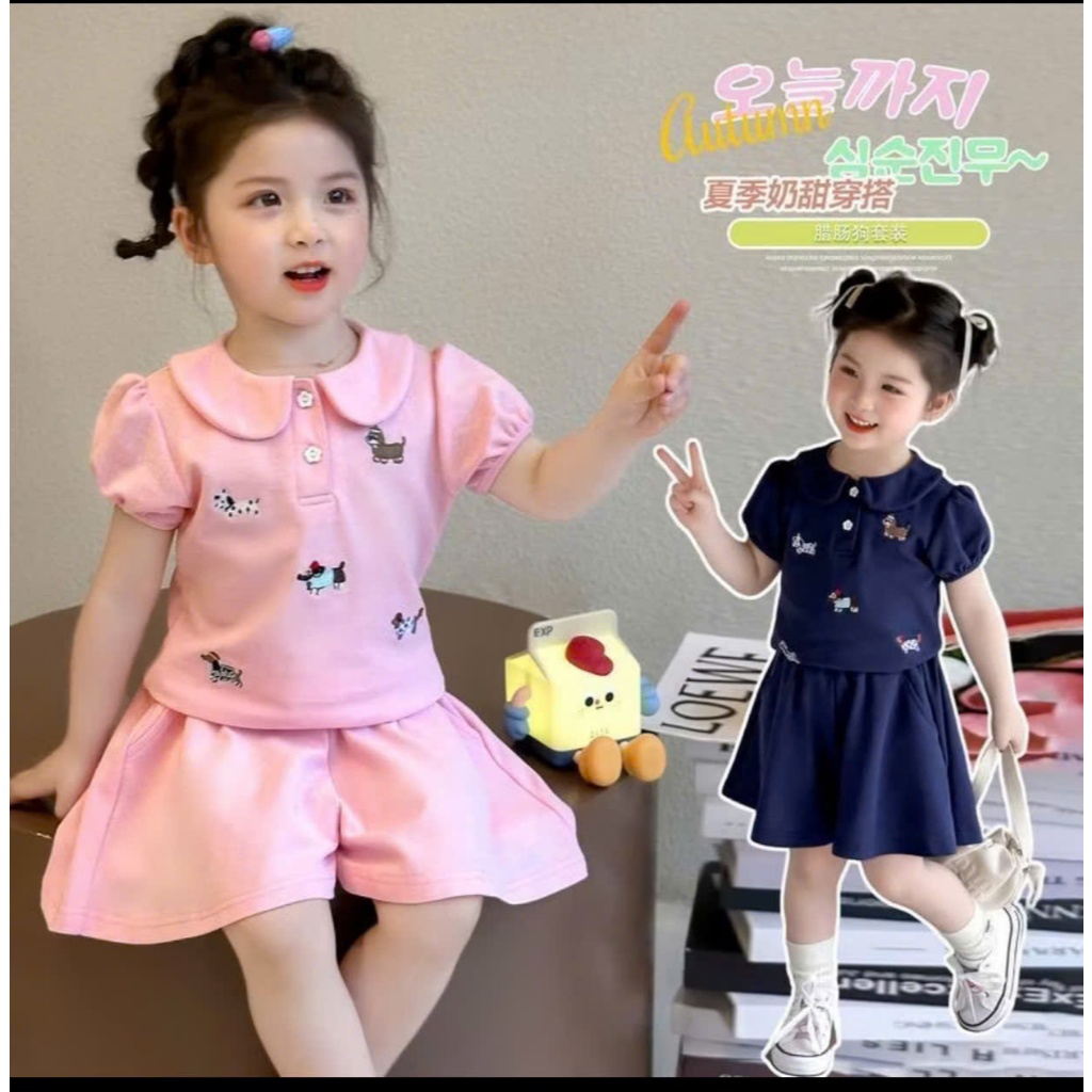 Bộ Quần Áo Cộc Tay ( Cổ Bẻ Cánh Sen 2 Màu ) Dành Cho Bé Gái 9-35kg Chất Vải Cotton Mềm Mịn Thoáng Mát