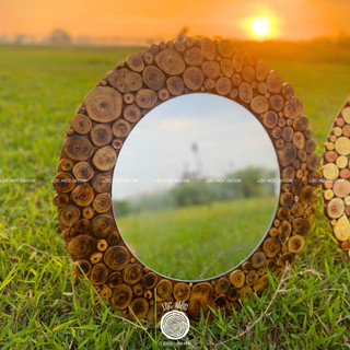 (GT-06) Gương gỗ treo tường LỘC MỘC D60cm - Handmade Decor Nghệ Thuật thiên nhiên, Cafe Homestay