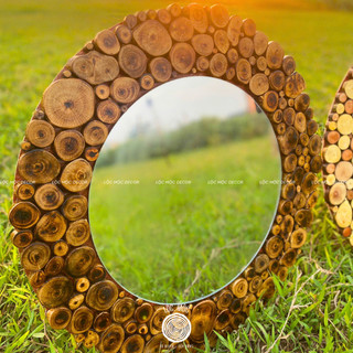 (GT-06) Gương gỗ treo tường LỘC MỘC D60cm - Handmade Decor Nghệ Thuật thiên nhiên, Cafe Homestay