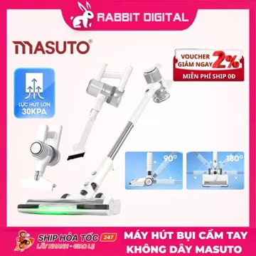Máy Hút Bụi Cầm Tay Không Dây MASUTO 30KPa, Máy Hút Bụi Giường Nệm Gia Đình Lọc HEPA Kép 4 Đầu Hút Dùng Pin