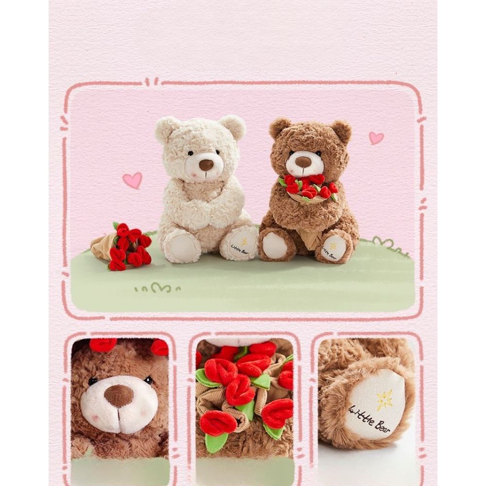 [ CÓ NGĂN ĐỰNG ĐỒ ] Gấu bông teddy ôm bó hoa hồng dễ thương làm quà tặng sinh nhật,valentine cho bạn gái,người yêu