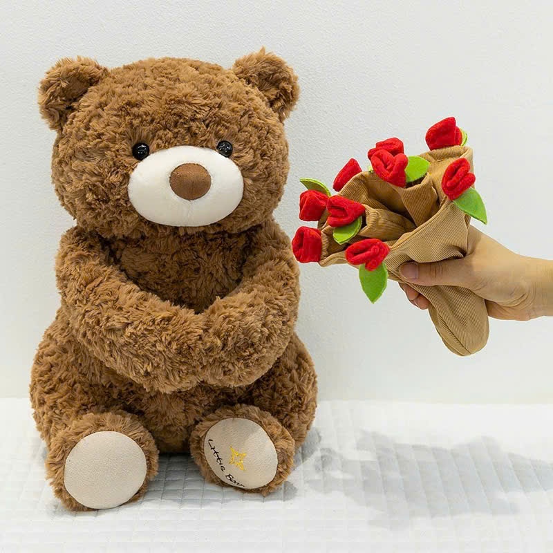 Gấu bông đội mũ ôm bó hoa hồng đáng yêu, Teddy lông xù cao cấp làm quà tặng sinh nhật, valentine cho bạn gái,người yêu