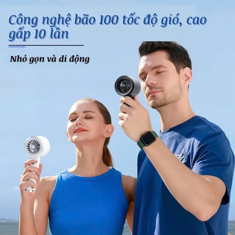 Quạt cầm tay tích điện 4000 mah có màn hình hiển thị với 100 tốc độ gió có thể điều chỉnh mát lạnh
