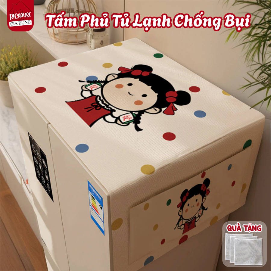 Tấm Phủ Tủ Lạnh Chống Bụi Có Ngăn Để Đồ, Vỏ Bọc Máy Giặt Vải Lanh Cotton Chống Thấm Nước