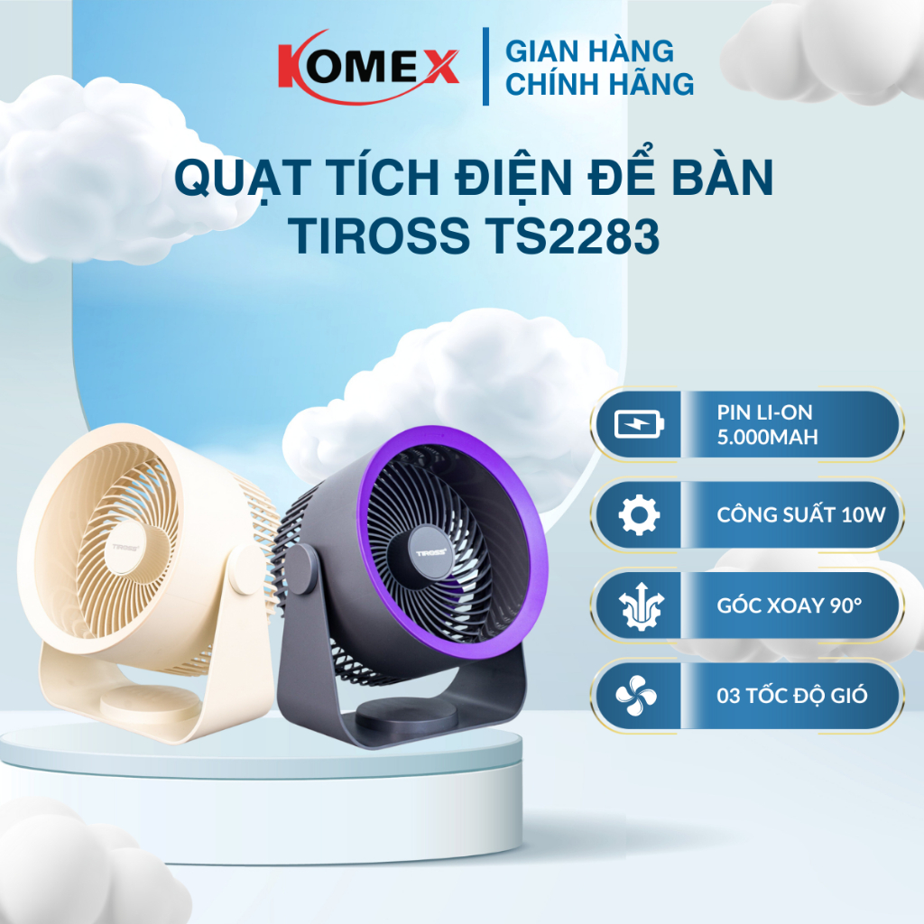 Quạt sạc để bàn và treo tường USB TIROSS TS2283 ( Màu đen+ màu trắng) 4 ...
