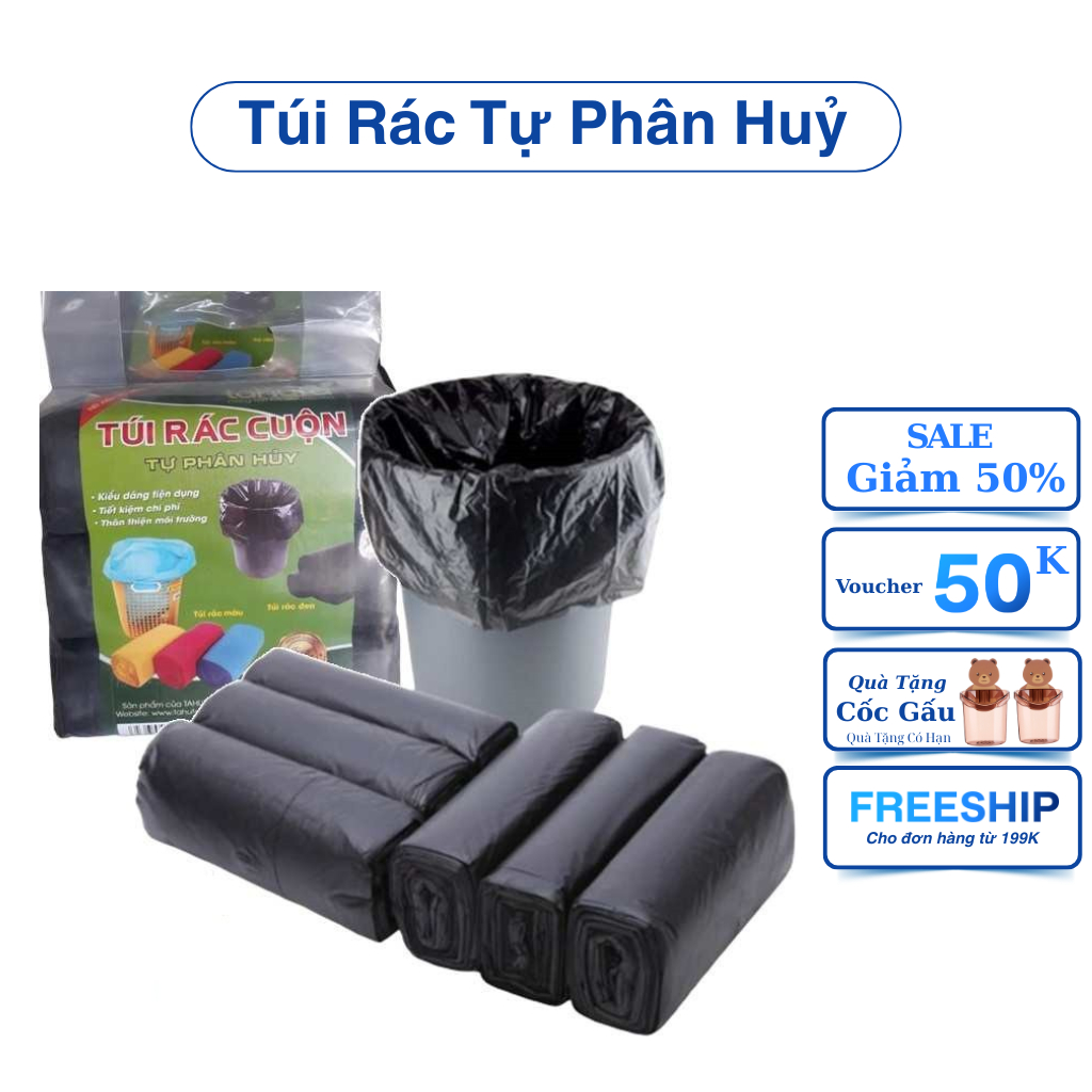 Túi Rác Tự Phân Hủy - Sét 3 Túi Rác Đen Sinh Học Kích Thước Lớn 55*65 ...