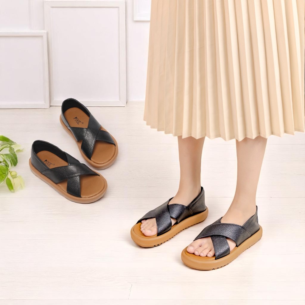 [Form to] Giày Sandal Nữ 3cm Hở Mũi Kiểu Quai Chéo Chất Da Bò Thật Pixie H312