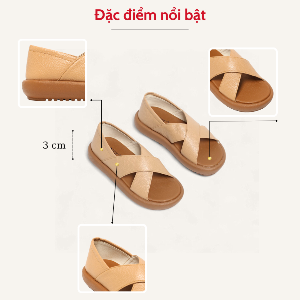 [Form to] Giày Sandal Nữ 3cm Hở Mũi Kiểu Quai Chéo Chất Da Bò Thật Pixie H312