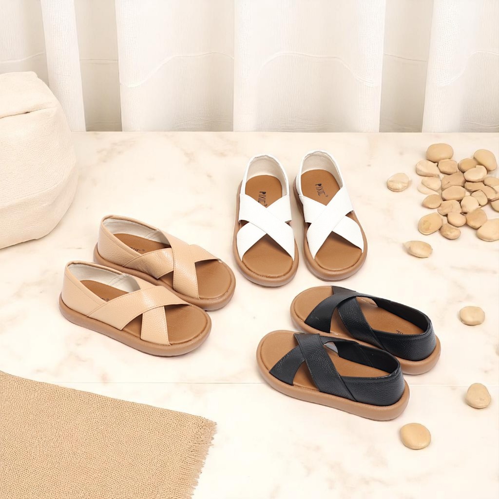 [Form to] Giày Sandal Nữ 3cm Hở Mũi Kiểu Quai Chéo Chất Da Bò Thật Pixie H312