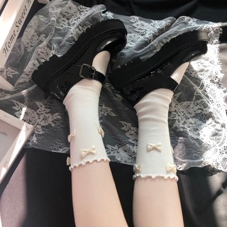 Tất Lolita Xinh Tiểu Thư Đính Nơ Nhỏ Cổ Cao Màu Đen Trắng Cho Nữ Timo T83