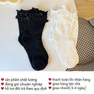 Tất Lolita Xinh Tiểu Thư Đính Nơ Nhỏ Cổ Cao Màu Đen Trắng Cho Nữ Timo T83