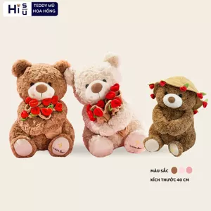 Gấu bông đội mũ ôm bó hoa hồng đáng yêu, Teddy lông xù cao cấp làm quà tặng sinh nhật, valentine cho bạn gái,người yêu