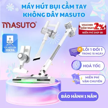 Máy Hút Bụi Cầm Tay Không Dây Masuto Lực Hút 30kPa 2 Lõi Lọc Bụi Mịn HEPA, Máy Hút Bụi Giường Nệm Đệm Sofa Xe Hơi