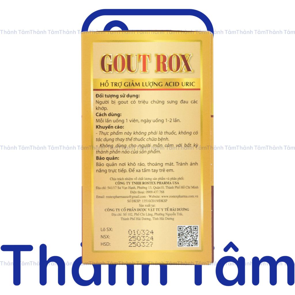 Viên uống GOUT ROX hỗ trợ giảm triệu chứng sưng đau khớp do gout, giảm lượng Acid Uric - Hộp 50 viên