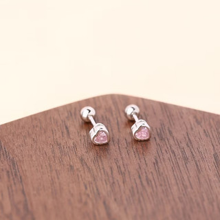 Khuyên Tai Tim Đá Pink Viền Bạc JetanX (1 chiếc)