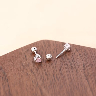 Khuyên Tai Tim Đá Pink Viền Bạc JetanX (1 chiếc)