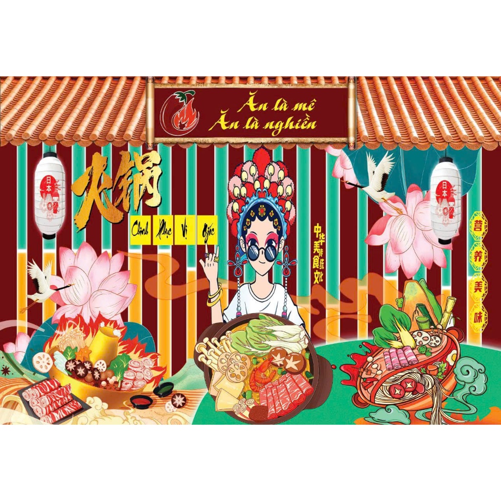 A.Mẫu tranh lụa dán tường lẩu nướng kinh kịch 3D mới. Nhiều kích thước lựa chọn...