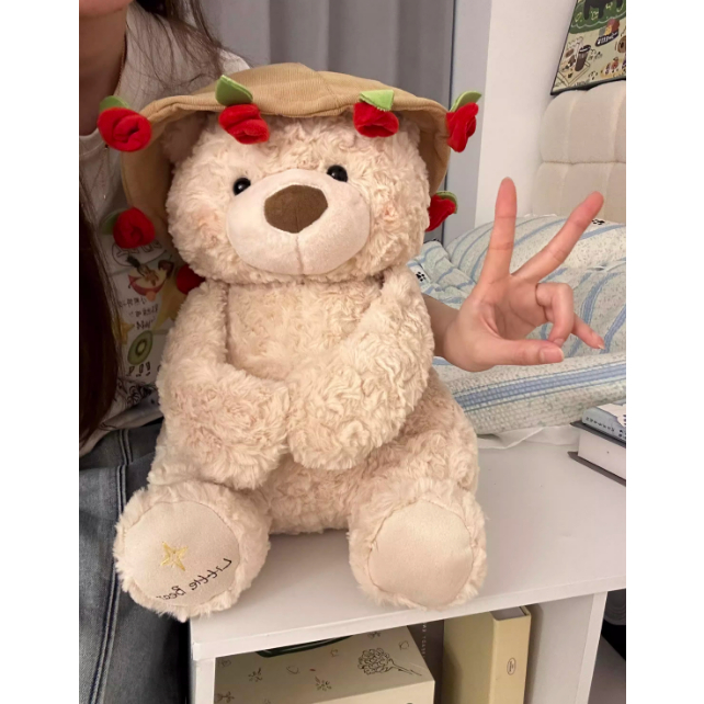 [VIẾT+TẶNG THIỆP] Gấu bông teddy đội mũ và ôm bó hoa dễ thương làm quà tặng sinh nhật,valentine cho bạn gái,người yêu