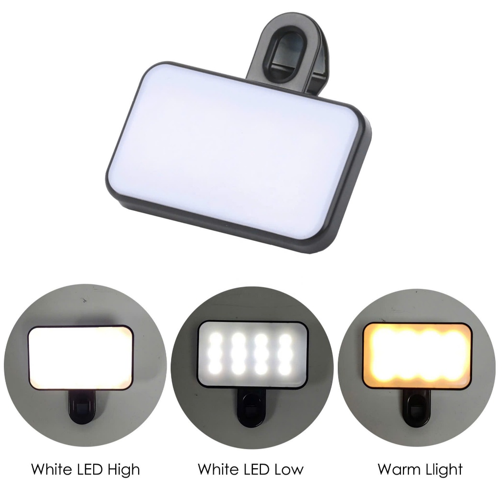 Đèn Led Selfie Mini Dạng Kẹp, Đèn Chụp Ảnh 3 Chế Độ Sáng Tùy Chỉnh Hỗ Trợ Quay Phim, Chụp Ảnh