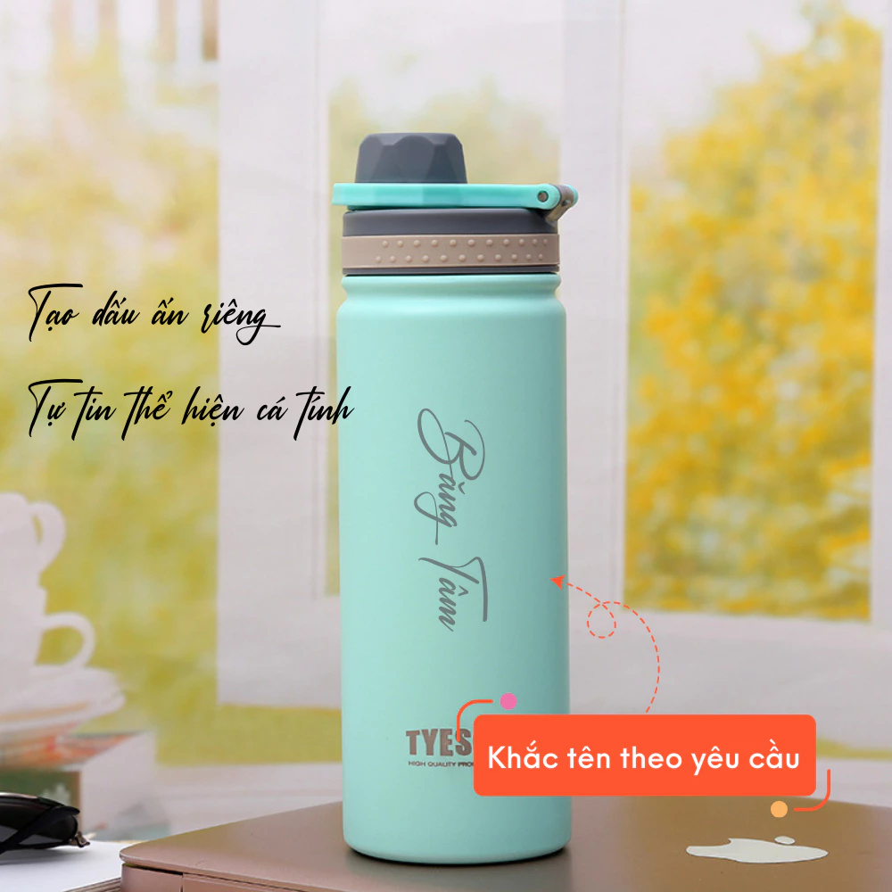 Bình nước giữ nhiệt khắc tên Tyeso Revive 600ml, inox 304 cao cấp, phong cách thể thao | TS-8706B