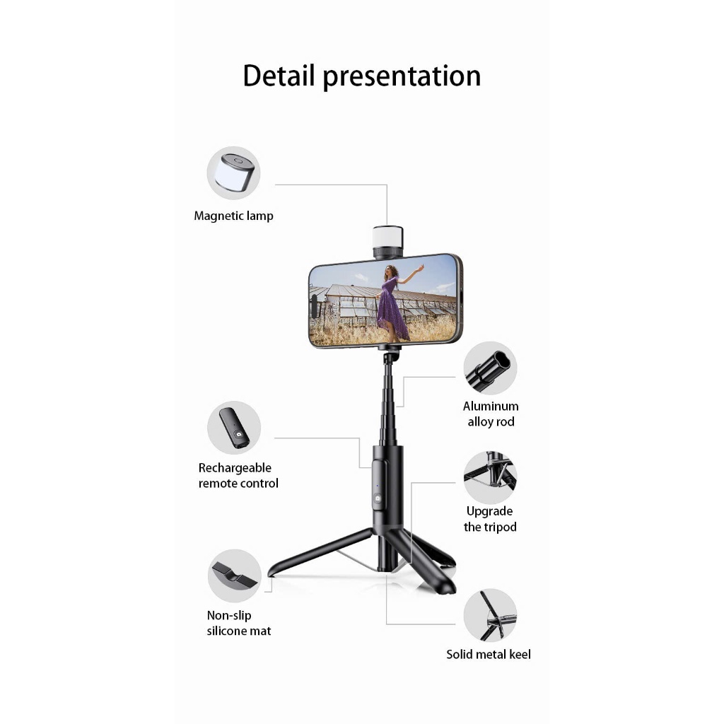 gậy chụp ảnh 3 chân M08S ,Gậy tự sướng mini gấp gọn chiều dài sử dụng 23-80cm kèm remote và đèn trợ sáng