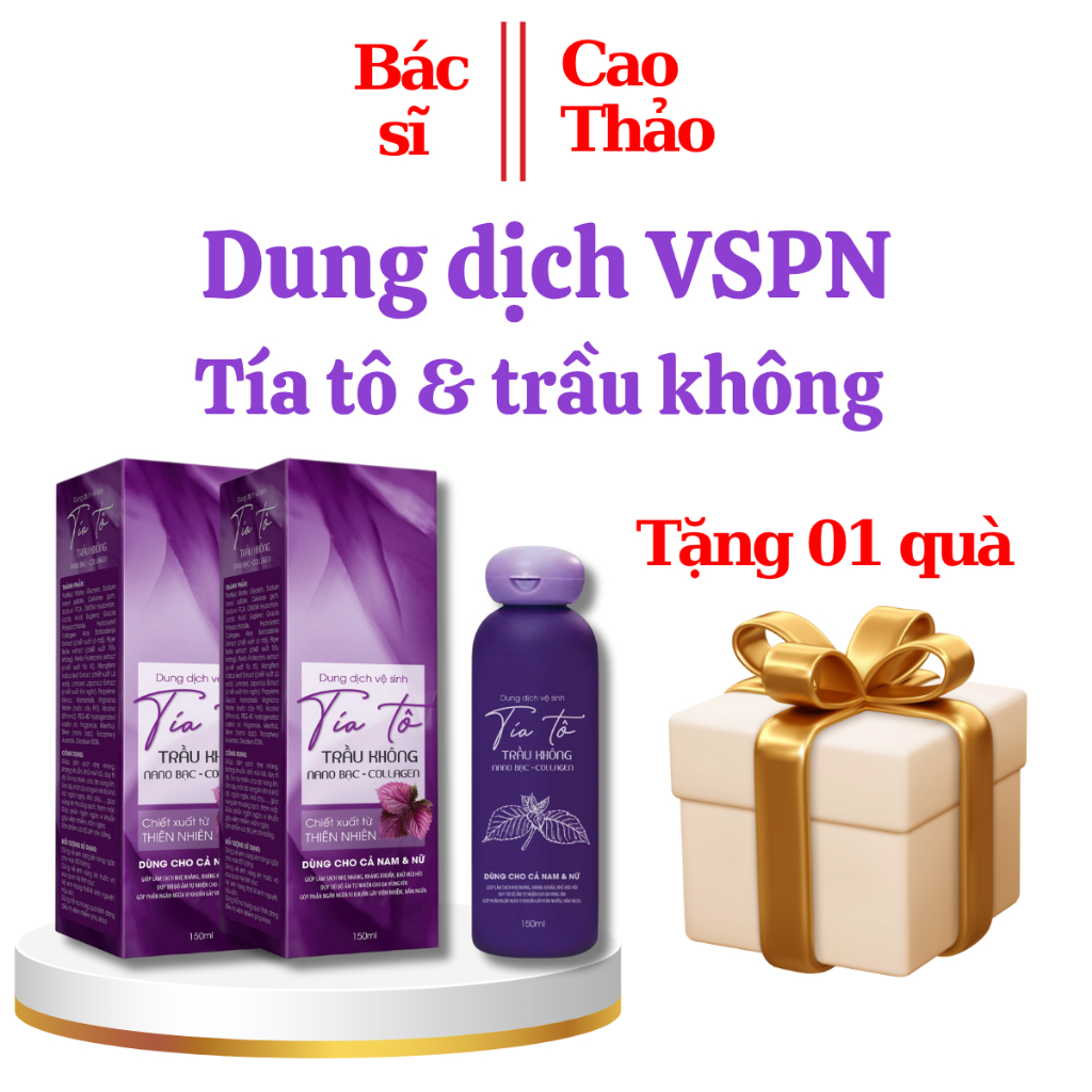 Dung Dịch Vệ Sinh Tía Tô, Trầu Không, Nano Bạc Chai Cao 150ML [ Tím Tròn ] Mã 1