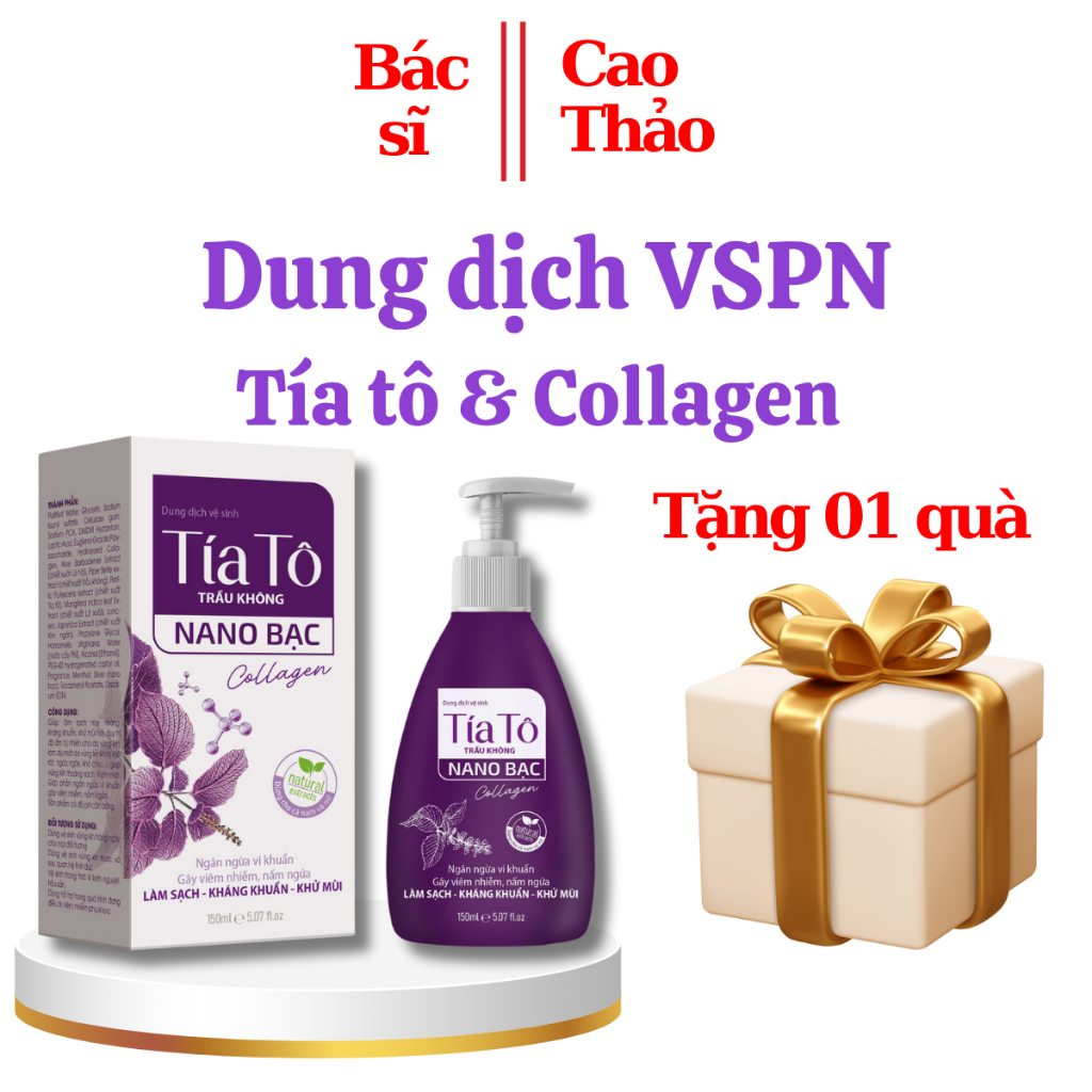Dung Dịch Vệ Sinh Phụ Nữ Tía Tô, Nano Bạc, Collagen Chai 150ML [ Tím Tam Giác ] Mã 1