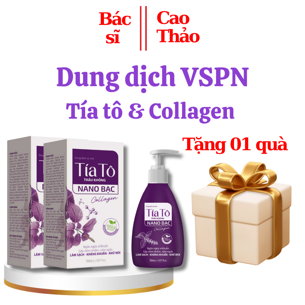 Dung Dịch Vệ Sinh Phụ Nữ Tía Tô, Nano Bạc, Collagen Chai 150ML [ Tím Tam Giác ] Mã 1