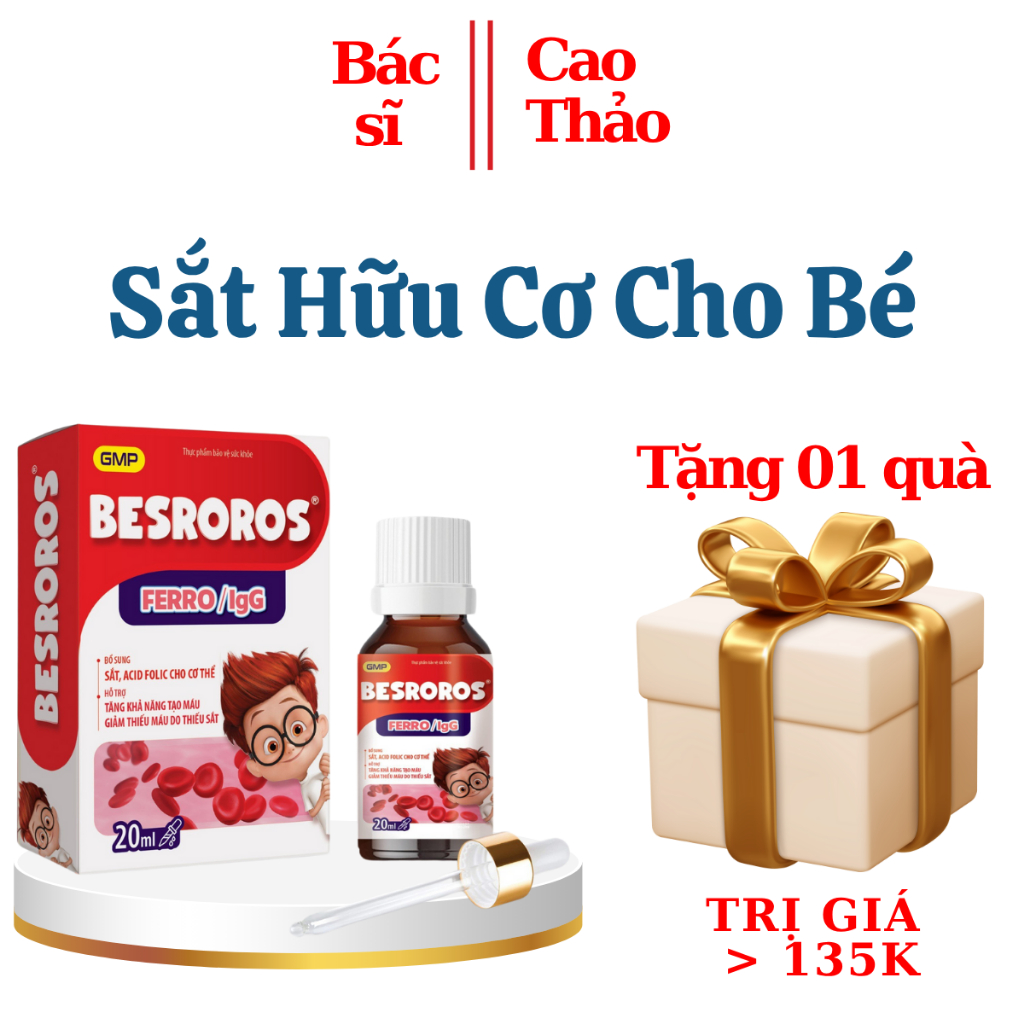 Besroros - Sắt Nhỏ Giọt Không Tanh, Vị Trái Cây, Ngọt Dịu Lọ, Bổ Sung Sắt Cho Bé 20ML
