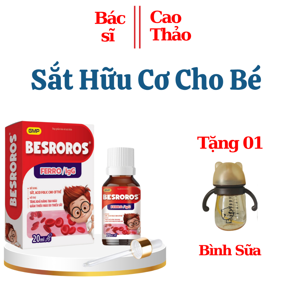Besroros - Sắt Nhỏ Giọt Không Tanh, Vị Trái Cây, Ngọt Dịu Lọ, Bổ Sung Sắt Cho Bé 20ML