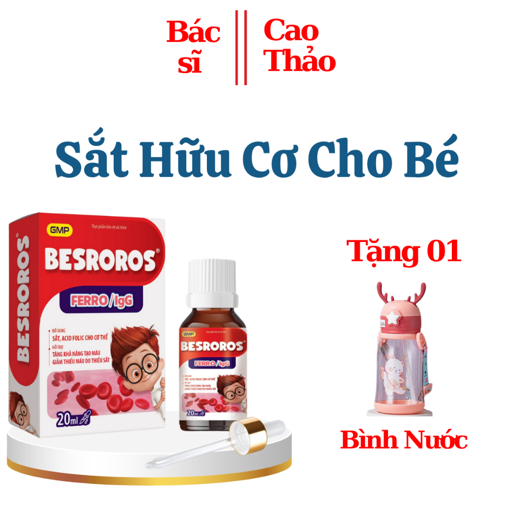 Besroros - Sắt Nhỏ Giọt Không Tanh, Vị Trái Cây, Ngọt Dịu Lọ, Bổ Sung Sắt Cho Bé 20ML