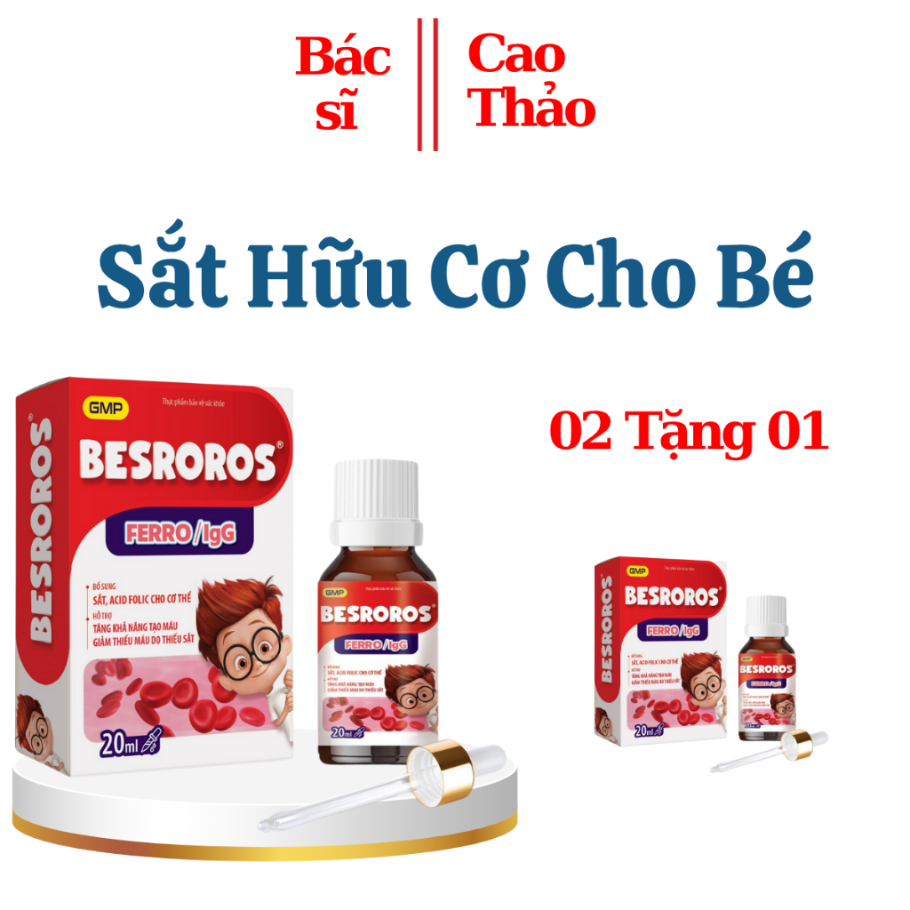 Besroros - Sắt Nhỏ Giọt Không Tanh, Vị Trái Cây, Ngọt Dịu Lọ, Bổ Sung Sắt Cho Bé 20ML