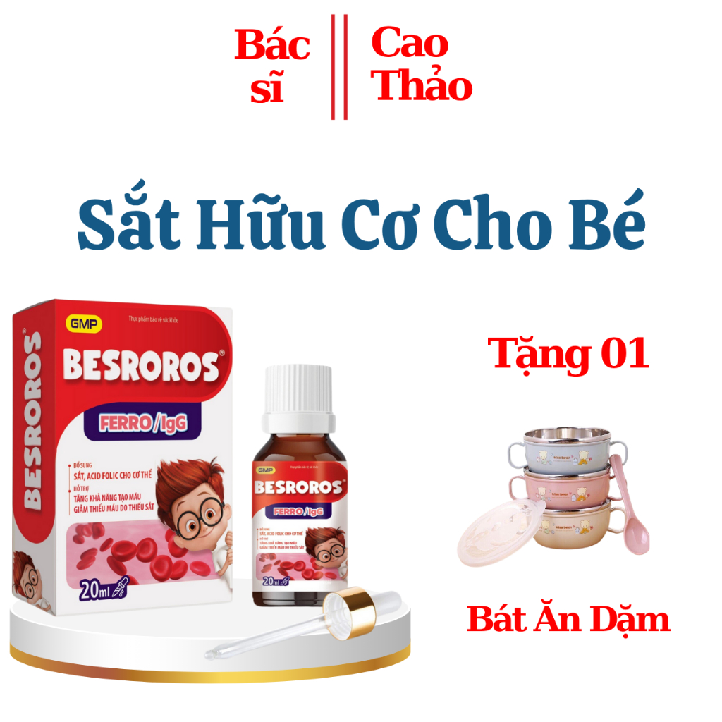 Besroros - Sắt Nhỏ Giọt Không Tanh, Vị Trái Cây, Ngọt Dịu Lọ, Bổ Sung Sắt Cho Bé 20ML