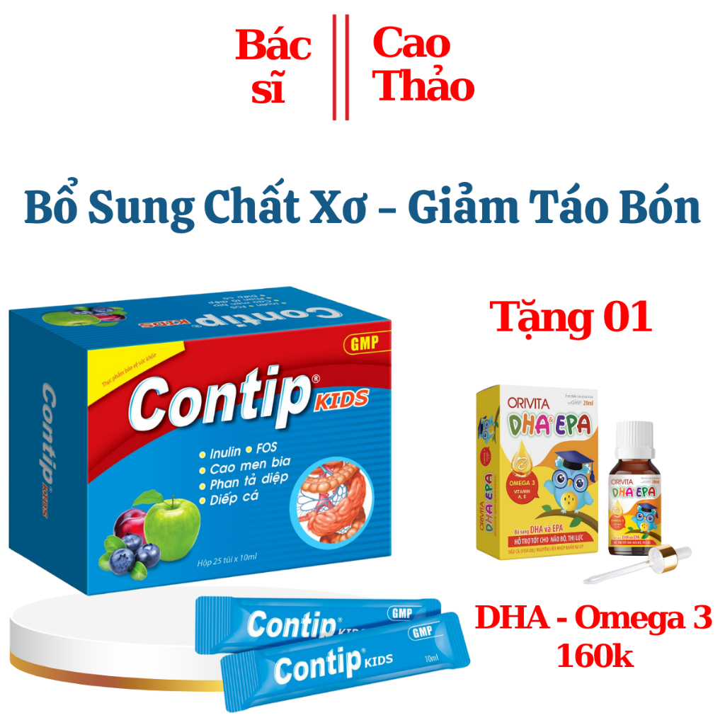 CONTIP KIDS - Bổ Sung Chất Xơ, Hỗ Trợ Nhuận Tràng, Thông Tiện, Giảm Táo Bón Hộp 15 Túi
