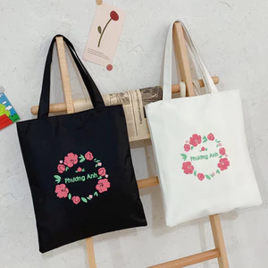 Túi Tote thêu theo yêu cầu- túi Vải Canvas Thêu Tên Và Họa Tiết Hoa hồng Dễ Thương, Túi Tote Nữ, Túi Tote Đi Học